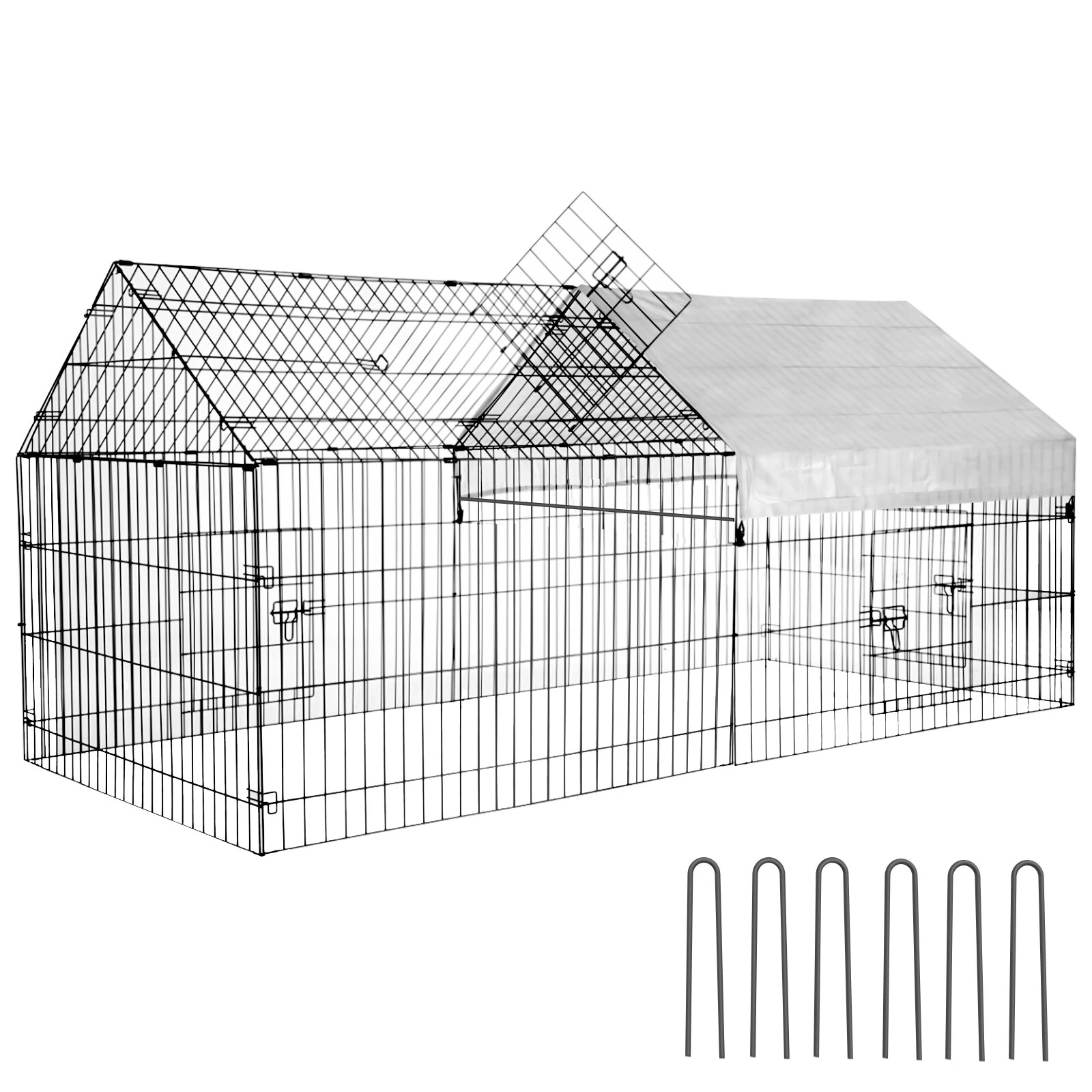 (image for) PawGiant Chicken Coop Run Cage Upgrade 86.6"×40"×38" Metal Chicken Fence Pen Pet Playpen Enclosures with Protection Cover&Ground Nail,Cage Indoor Outdoor Yard for S