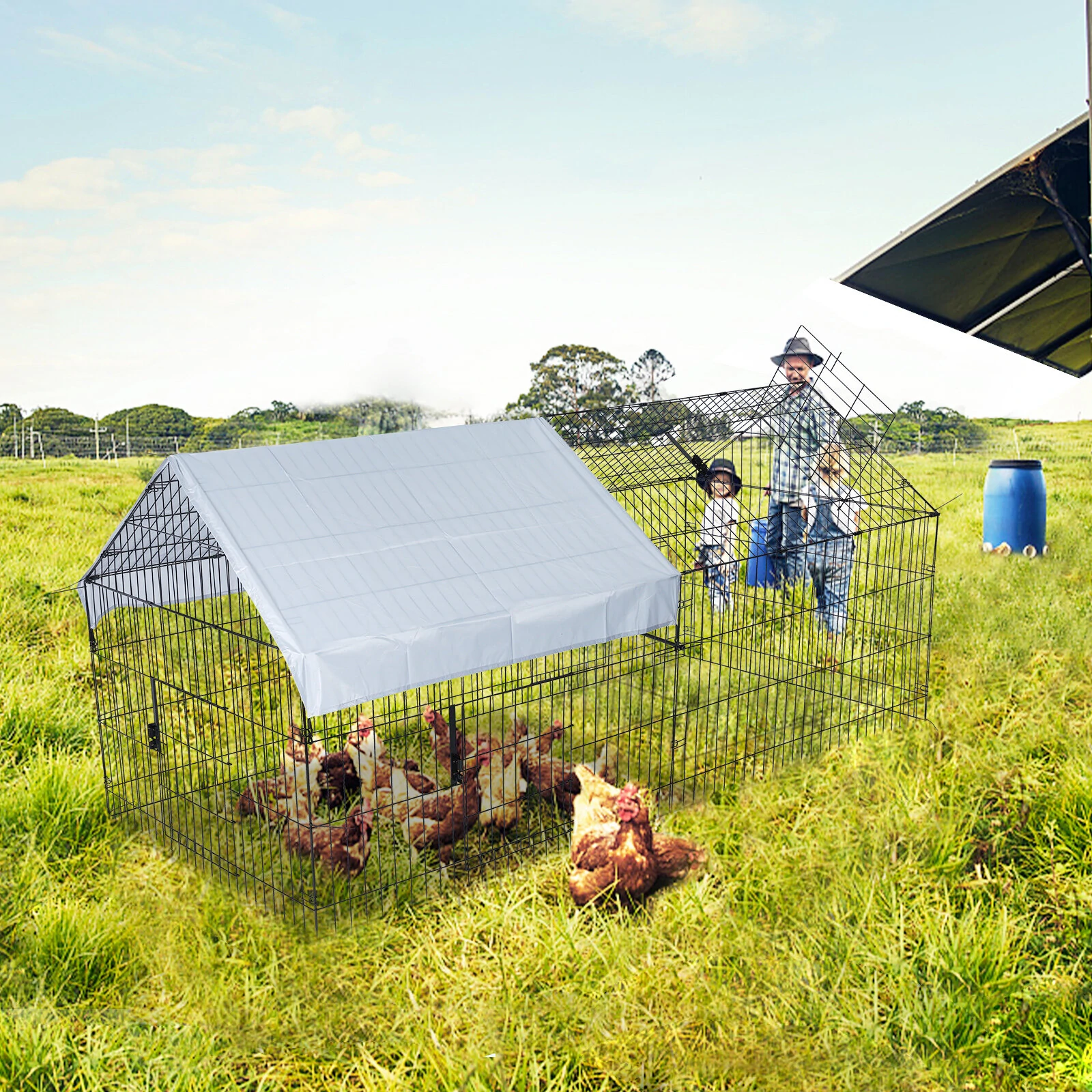 (image for) PawGiant Chicken Coop Run Cage Upgrade 86.6"×40"×38" Metal Chicken Fence Pen Pet Playpen Enclosures with Protection Cover&Ground Nail,Cage Indoor Outdoor Yard for S