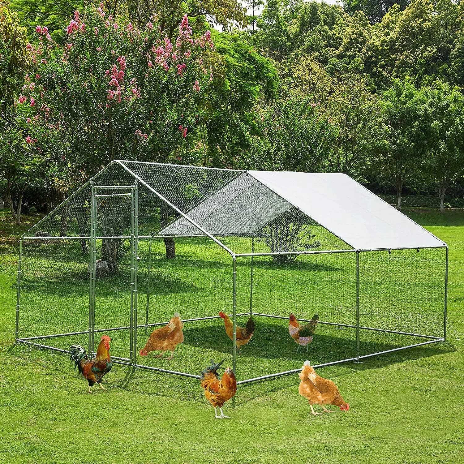(image for) PawGiant Chicken Coop Run Cage Upgrade 86.6"×40"×38" Metal Chicken Fence Pen Pet Playpen Enclosures with Protection Cover&Ground Nail,Cage Indoor Outdoor Yard for S