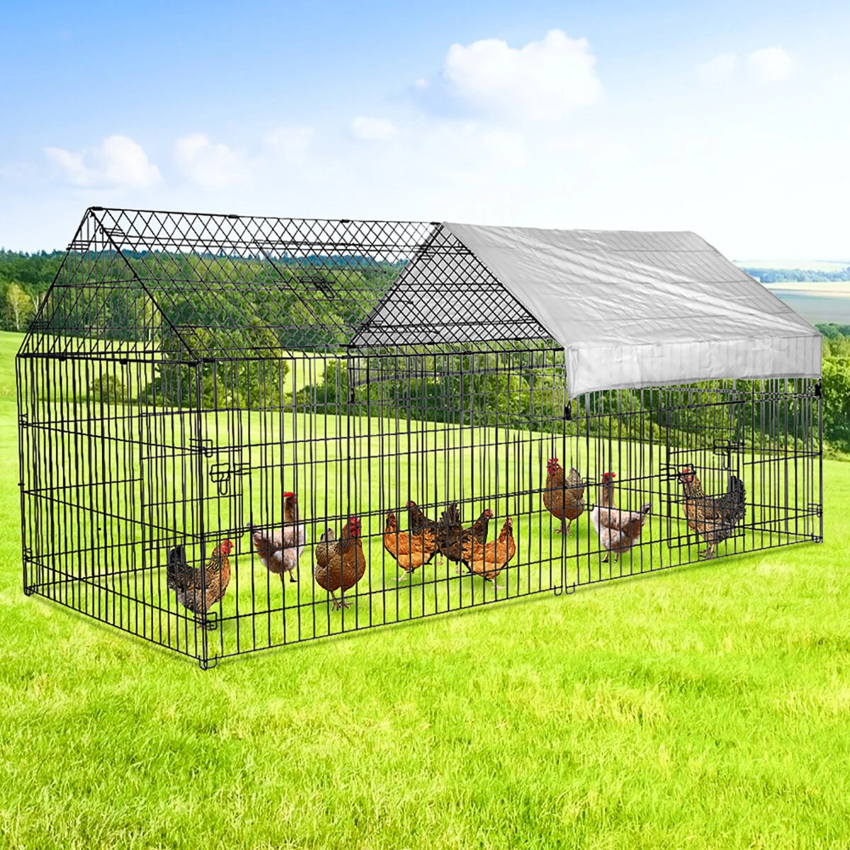(image for) PawGiant Chicken Coop Run Cage Upgrade 86.6"×40"×38" Metal Chicken Fence Pen Pet Playpen Enclosures with Protection Cover&Ground Nail,Cage Indoor Outdoor Yard for S